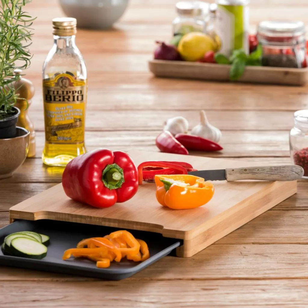 CASA BAMBOO Tabla Para Cortar Con Recipiente Gris, Natural