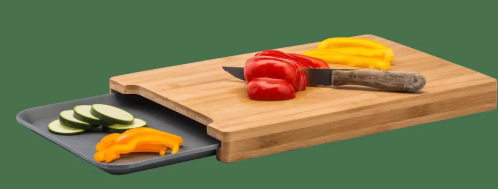 CASA BAMBOO Tabla Para Cortar Con Recipiente Gris, Natural