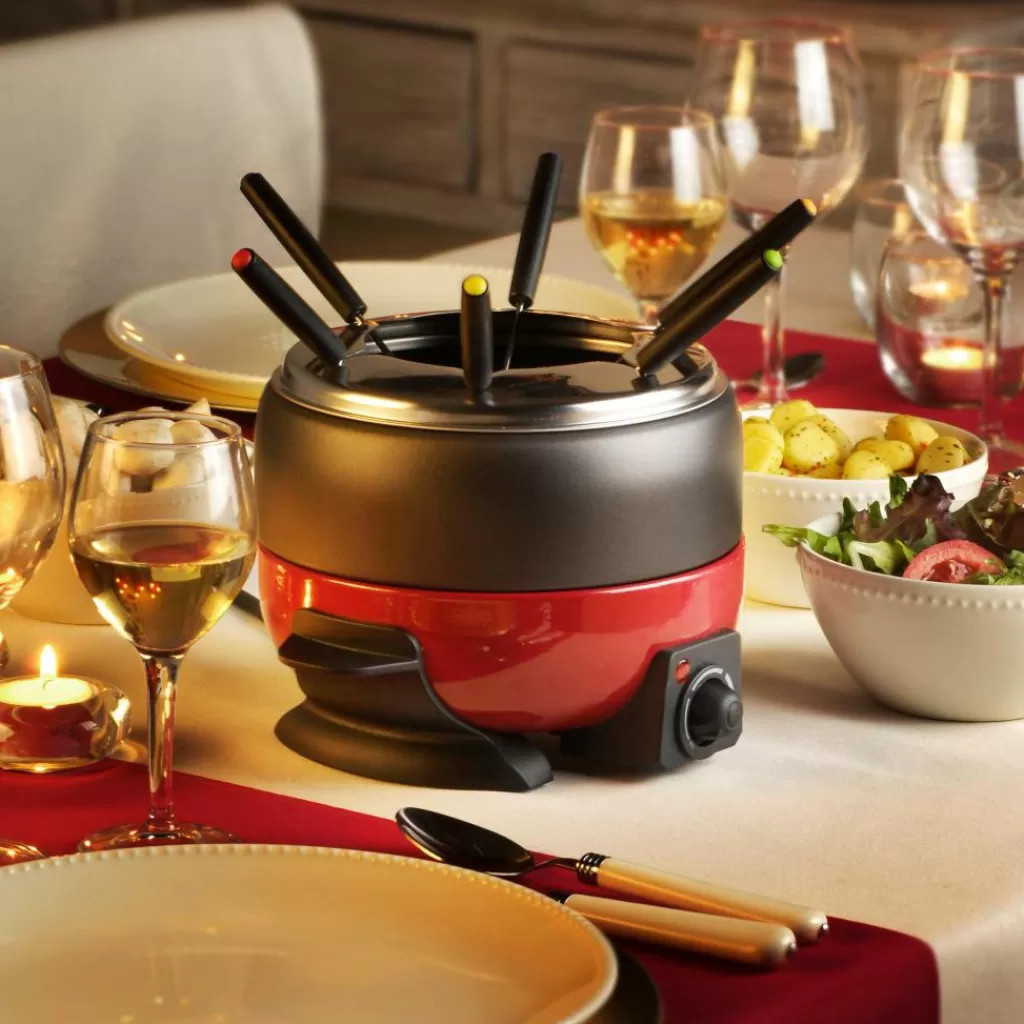 CASA DINNER Juego De Fondue Con 6 Tenedores Negro, Rojo
