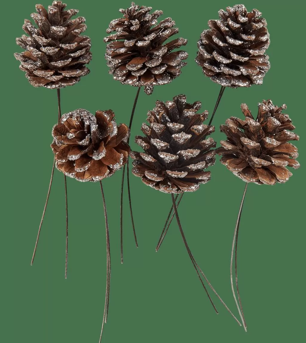 CASA PINECONE Piñas Juego De 6 2 Colores Blanco, Plateado