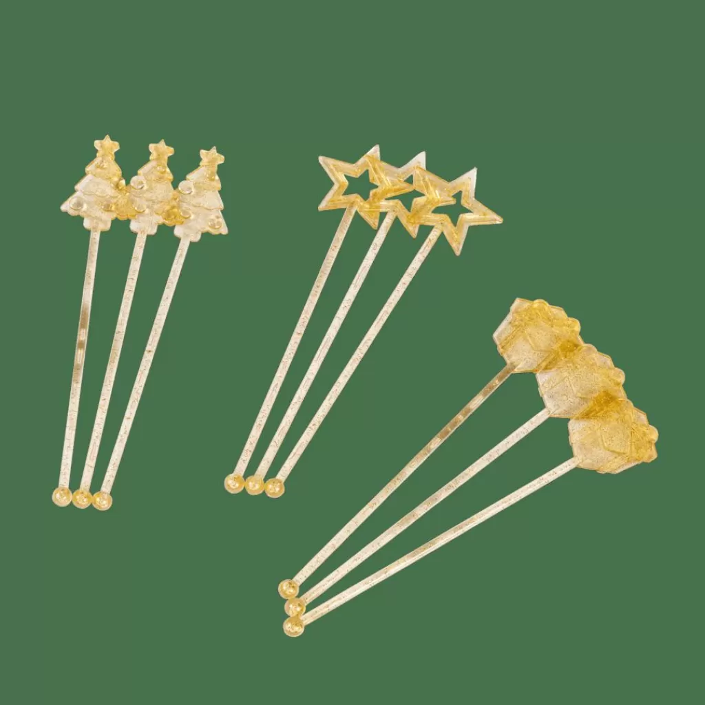 CASA X-MAS Agitadores De Cóctel Juego De 12 Mezcla De 3 Modelos Dorado, Transparente